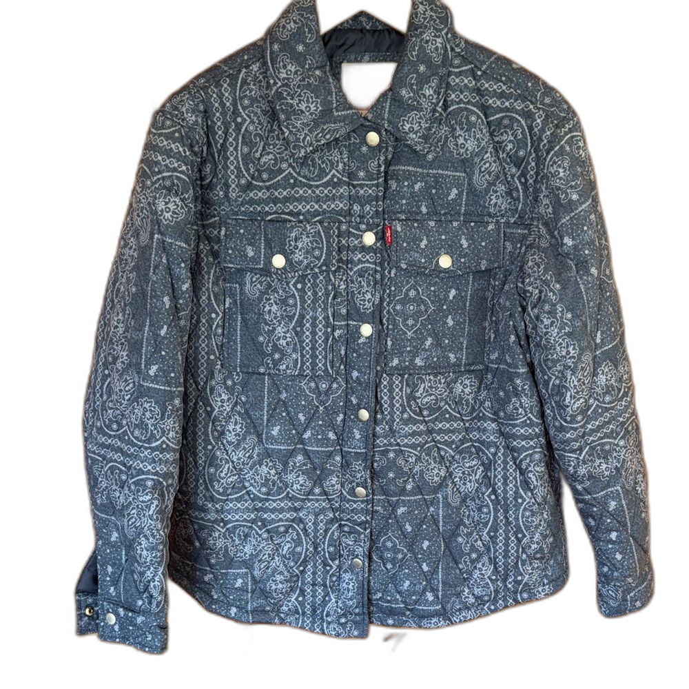 Levi's Indigo Paisley Quilted Shirt Jacket Bandana Print Blue Womens Size S Shac
